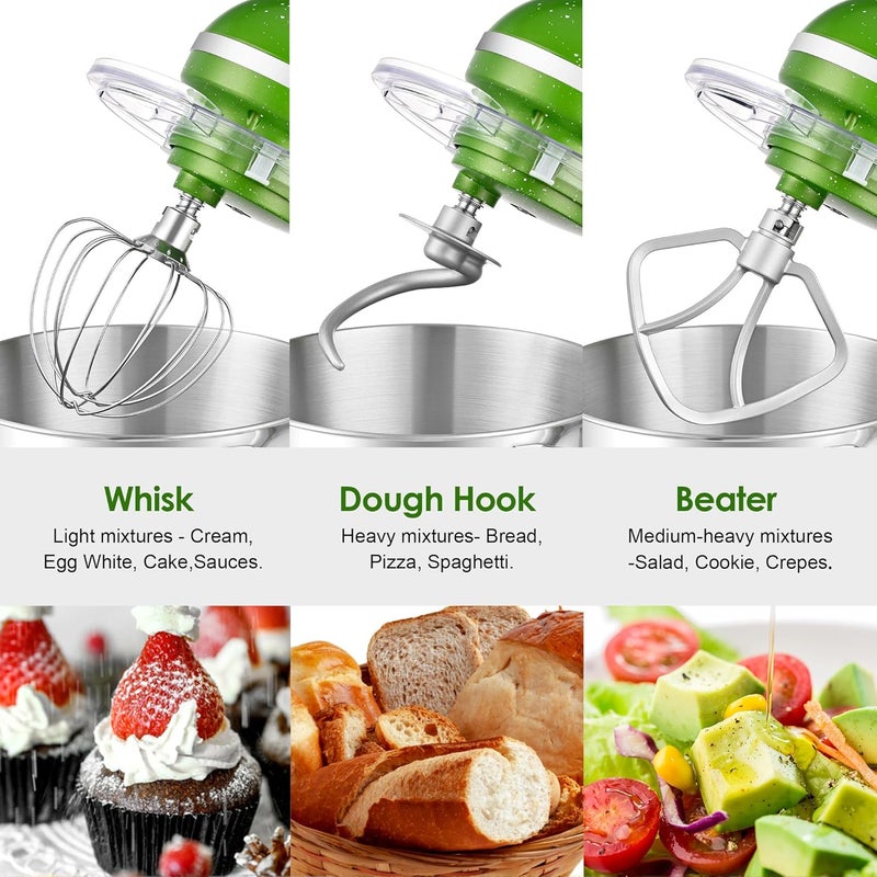 AUCMA Stand Mixer,6.5QT 660W 6-Speed Tilt-Head Food Mixer, Kitchen Electric Mixer with Dough Hook, Wire Whip & Beater (Green-White, 6.5QT) (Renewed) - Image 4